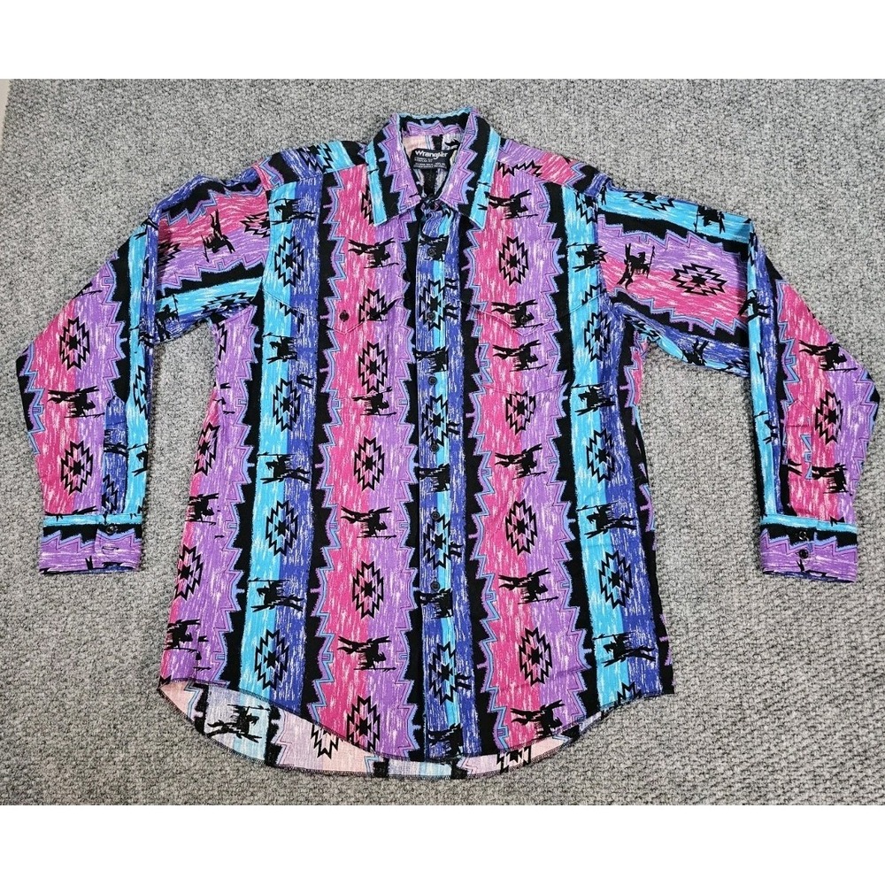 Vintage Wrangler Shirt Men's XL Multicolor Checotah Cowboy 90s Western Wrancher
